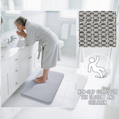 Yimobra Bathroom Runner Rugs 72"x24" Non Slip Washable Memory Foam Bath Mat, Super Soft Water Absorbent Hallway Carpet for Vanity Tub Shower, Silver