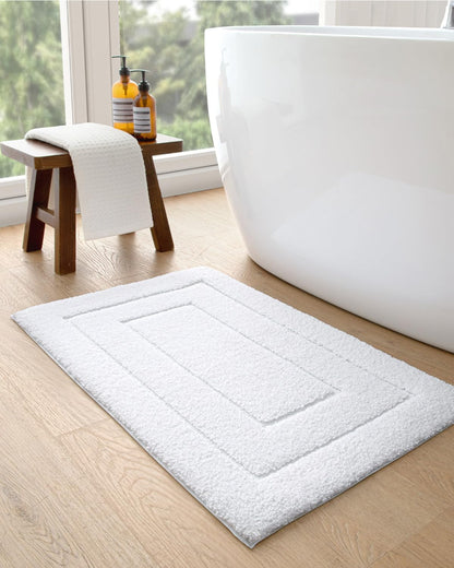 DEXI Bathroom Rug Set 2 Piece 24x16, Non Slip Washable Bath Mat for Shower Floor, Absorbent Soft Bathmat with Rubber Backing, Quick Dry Microfiber Carpet, White