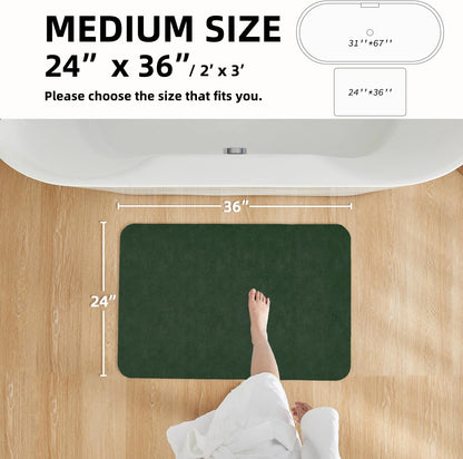 Bathroom Mat Quick Dry, Bathroom Rugs Non Slip Washable Thin Absorbent Bath Mat Fits Under Door Bathroom Floor Mat Perfect for Bath, Shower, or Sink 24"x36" Dark Green