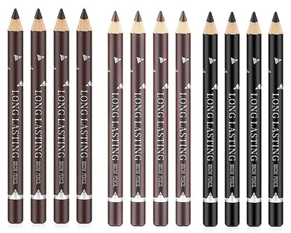 Go Ho 12 PCS Eyebrow Eyeliner Pencils,Black Brown Dark Brown Sweatproof Eye Brow Pencil,Long-lasting Eyeliner Makeup Brow Tint Sticks, 3 Colors Easy to Color（Black+ Brown+Dark Brown）