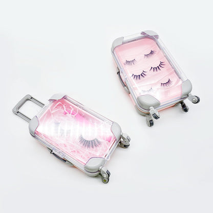 False Eyelash Storage Box, Portable Travel Organizer Mini Luggage False Eyelash Tray Makeup Tool (PINK)