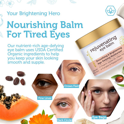 USDA Organic Eye Moisturizer Cream - Rejuvenating and Nourishing Age Defying Under Eye Balm - Natural Eye Cream for Sensitive Skin With Jojoba Oil, Agran Oil for Puffiness, Fine Lines and More