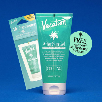 VACATION After Sun Gel & Air Freshener Bundle, Soothing Aloe Vera for Sunburn Relief, Hydrating & Cooling, Non-Sticky Aftersun Care, Alcohol Free, 6 Fl. Oz.