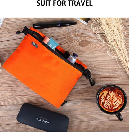 GOX Small Toiletry Bag for Men Bulk Cosmetic Bag Dopp Kit Carry On Zipper Pouch Organization Nylon Small Packing Sack Waterproof(Orange)
