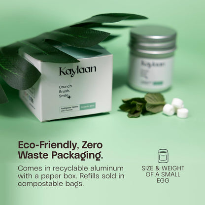 Toothpaste Tablets with Fluoride & Xylitol | Whitening, Sensitivity Relief & Enamel Remineralization | Chewable, Plastic-Free, Travel-Friendly - Mint, 180 Count (2 x 90), Made in USA