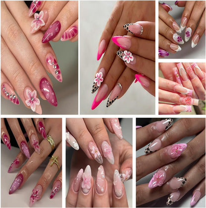 4 Sheets Flower Nail Art Stickers 3D Self-Adhesive Blossom Nails Sticker Spring Nail Art Decals Holographic Daisy Nails Decal Decoration for Women Colorful Flowers Manicure DIY Nail Supplies