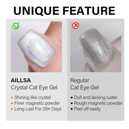 AILLSA Glass Cat Eye Gel Nail Polish, 15ml Pink Glitter Jelly Sheer Gel Polish, Translucent Magnetic Shimmer Sparkle Nail Art U V Salon 0.5 OZ GF36