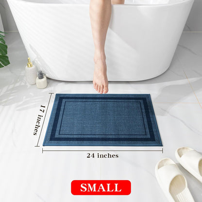 chakme Bathroom Rugs Mat 24x17, Ultra Thin Non Slip Bath Mat Small Quick Dry Absorbent Bath Mat for Bathroom, (Dark Blue, 24"x17")