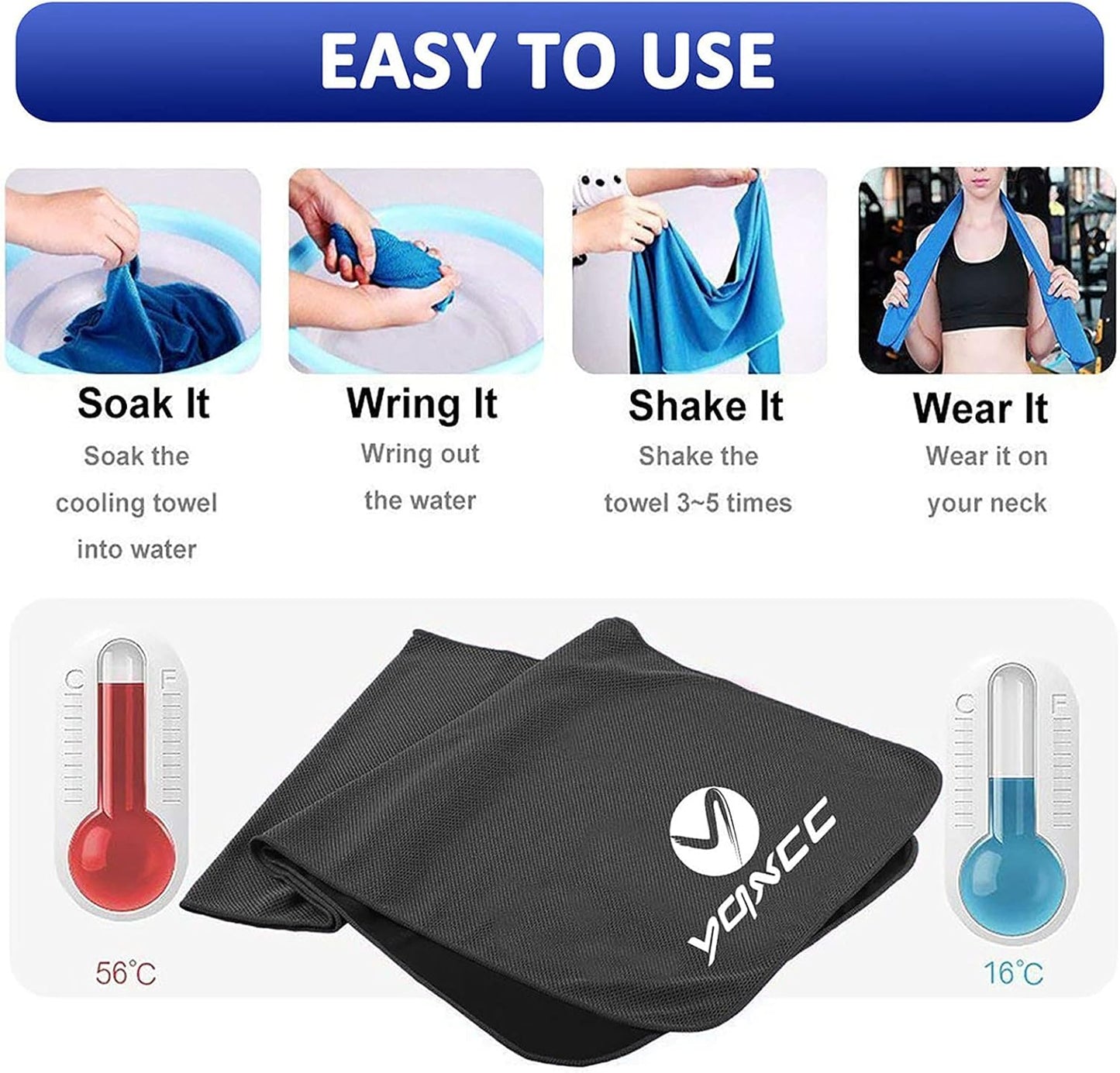 YQXCC Cooling Towels | 4 Pack 40"x12" | Cool for Neck | Microfiber Soft Breathable Chilly | for Sports, Yoga, Golf, Gym, Camping, Running, Workout & More Activities