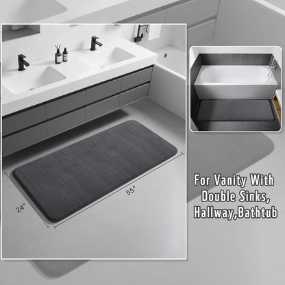 Yimobra Bathroom Runner 55"x24", Non Slip Memory Foam Bath Mat, Super Soft Water Absorbent Hallway Carpet, Machine Washable Rug for Vanity Tub Shower, Dark Gray