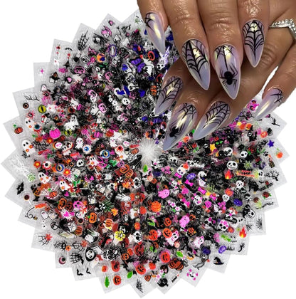 30 Sheet Halloween Nail Art Stickers Decals Cute Ghost Pumpkin Design Spider Web Scary Eyes Acrylic Nails Supplies for Women Manicure Decorations