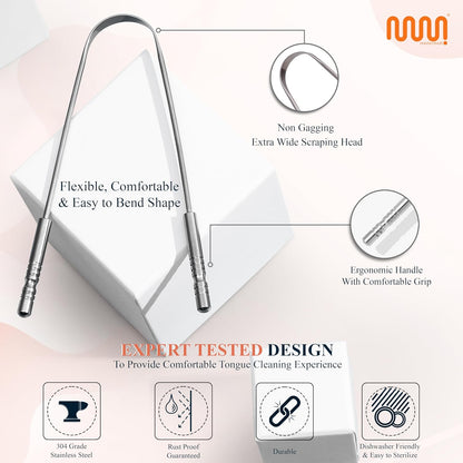 MasterMedi Tongue Scraper for Adults, 100% Stainless Steel & Copper Tongue Scrubber for Bad Breath, Easy to Use, Tongue Cleaner for Oral Care & Hygiene (Combo-2)