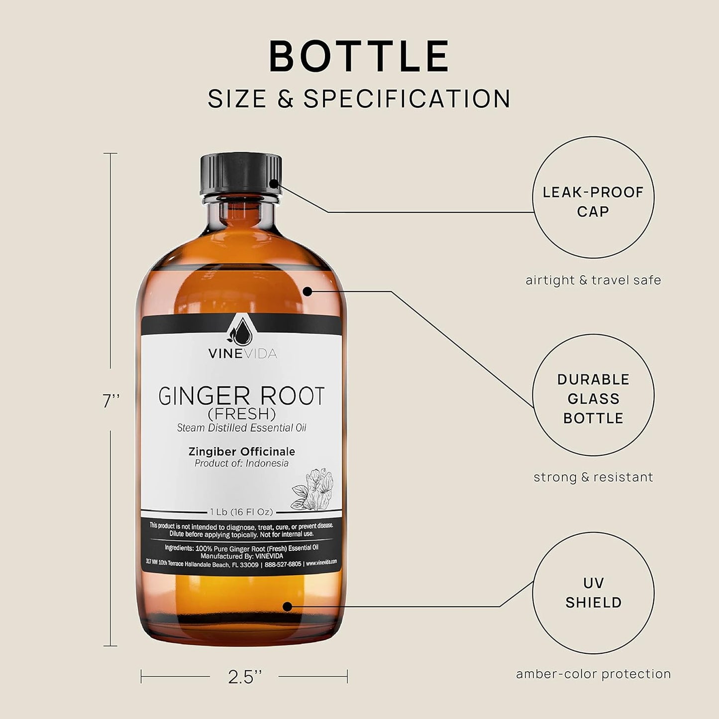 VINEVIDA Fresh Ginger Root Essential Oil 16 oz - Undiluted Ginger Root Oil 16 oz - Ginger Root Candle Oil Scent - DIY Candle Scents for Candlemaking - Bulk Essential Oil for Soap Making Safe for Skin