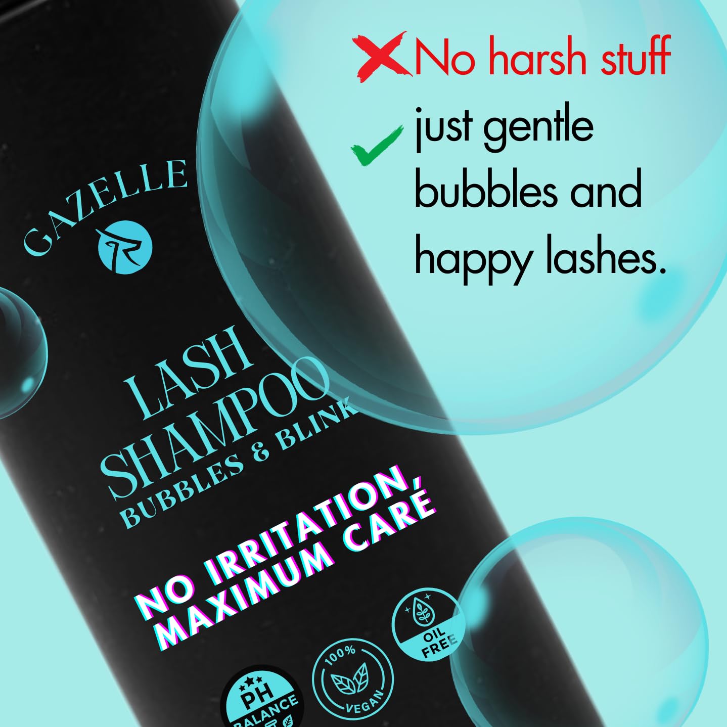 Gazelle Lash Shampoo with Brush – Gentle, Oil-Free Foaming Eyelash Extension Cleanser & DIY Lashes – Lash Cleaning Kit Removes Makeup, Dirt & Oil – No Irritation, No Burning – Salon & Home Use
