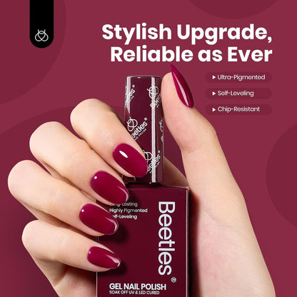 Beetles Dark Red Gel Nail Polish - 15ML Maroon Red Translucent Sheer Jelly Nail Polish Soak Off UV Lamp Colorful Bottle Gel Nail Art Salon DIY Home Manicure Gift for Women