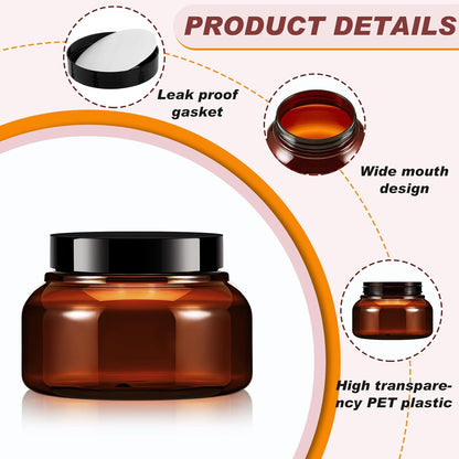 Tessco 24 Pack Plastic Jars with Lids Labels Empty Clear Plastic Jars Round Refillable Cosmetic Containers Body Butter Containers Bulk Sugar Scrub Bottle for Make Up(8 oz,Brown)