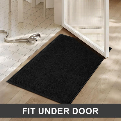 Bath Mat-Non-Slip Bathroom Floor Mats-Absorbent Quick Dry Low Pile Bathroom Rugs Fit Under Door-Bath Rug for Sink,Bathtub,Shower Room,17"×24",Black