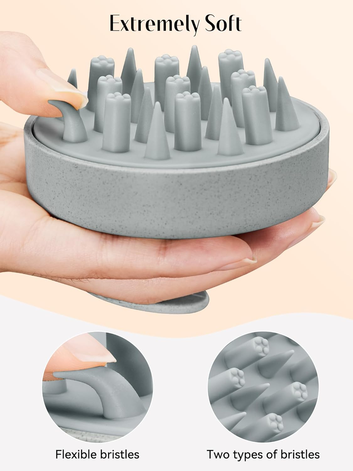 HEETA Hair Scalp Massager for Hair Growth, Shampoo Brush, Scalp Scrubber Exfoliator with Soft Silicone Bristles for Dandruff Removal to Relieve Stress, Wet Dry Use Updated Material, Grey