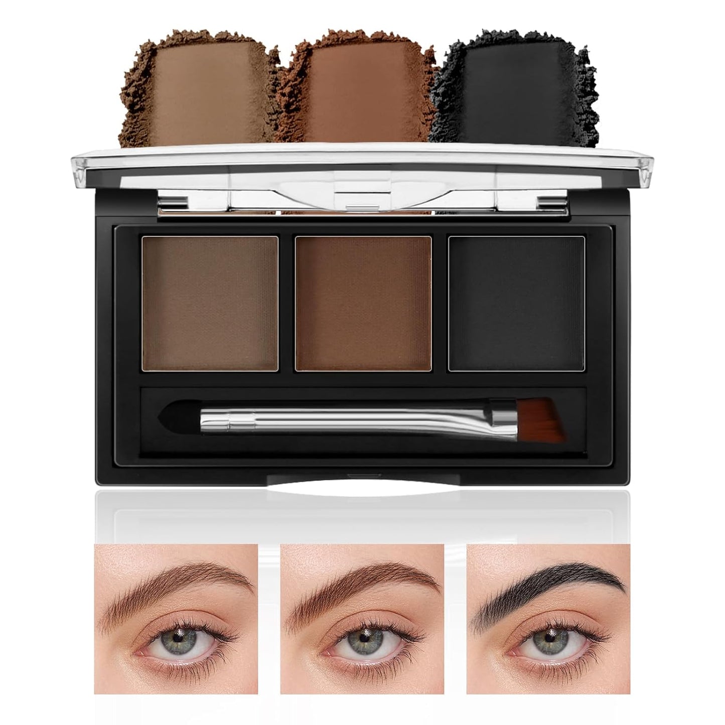 3 Colors Eyebrow Powder Set, Brow Powder Makeup Palette, Defining and Sculpting Brows, Waterproof Eye Contour Kit with Brush Applicator