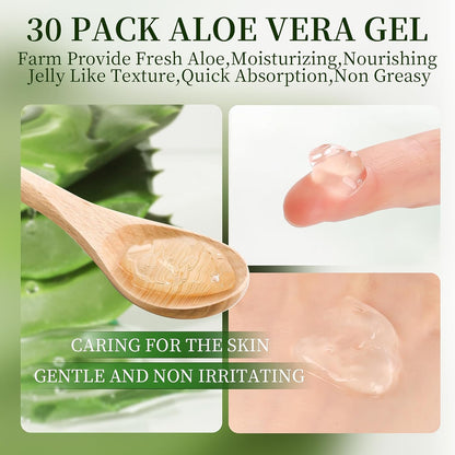 30 Pack Aloe Vera Gel for Face, Hair, Skin, Sunburn Relief, 99% Pure Aloe Vera Gel for After Sun Skin Care Relief, Bulk Aloe Gel Travel Size for All Skin Types