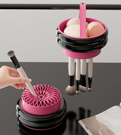 Makeup Brush Holder, 3 in 1 Silicone Makeup Brush Cleaner Mat Pink