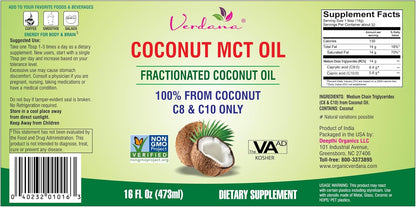 Verdana MCT Oil – 16 Fl Oz Dietary Supplement – 100% Coconut Derived, Fractionated, Food Grade – for Oil Pulling, Keto Coffee, Oral Rinse, Massage & Aromatherapy – Vegan, Non-GMO, Kosher