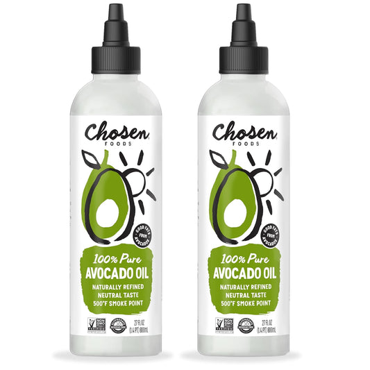 Chosen Foods 100% Pure Avocado Oil Squeeze Bottle 27oz 2-pack - For Drizzling, Sautéing, Roasting, Searing, & Baking-High Smoke Point Cooking Oil - Kosher, Keto Friendly - With Recipe eBook