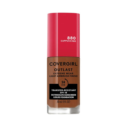 Covergirl Outlast Extreme Wear 3-in-1 Full Coverage Liquid Foundation, SPF 18 Sunscreen, Cappuccino, 1 Fl. Oz.