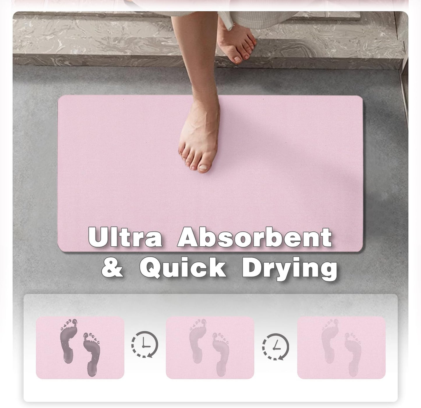 Pink Bath Mat, Bathroom Rugs Non Slip Washable Thin Absorbent Quick Dry Bath Mat Fits Under Door Bathroom Floor Mat Perfect for Bath, Shower, or Sink 16"x24" Pink