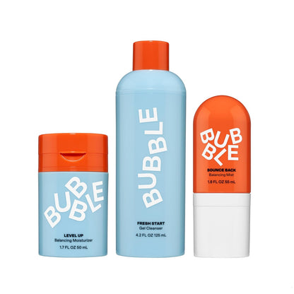 Bubble Skincare Level Up Gel Moisturizer (50ml) + Fresh Start Gel Cleanser (125ml) + Bounce Back Balancing Facial Toner Mist (55ml)
