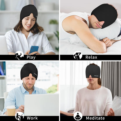 ZNÖCUETÖD Migraine Headache Relief Cap Hat Full Head ice Pack Wrap Cooling Gel Ice Beanie Hot/Cold Compress Hangover Cap for Sinus, Stress, Tension, Head Pain Relief, Women Men