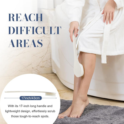 Back Scrubber for Shower, Shower Body Brush for Cleaning with Long Handle for Showering, 17 Inch Back Washer Exfoliator for Shower Men Women with Non-Slip Handle, Adhesive Hook (Cream White)