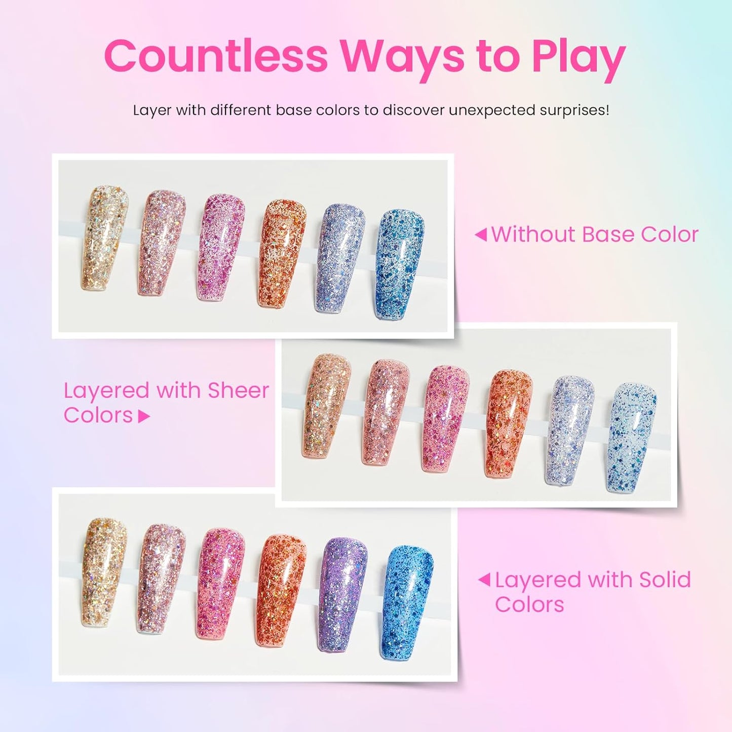 Beetles Glitter Gel Nail Polish 6 Colors Orange Gold Hot Pink Blue Shimmer Silver Colors Sparkly Shiny UV LED Nail Lamp Gel Polish Kit for Home DIY Nail Designs