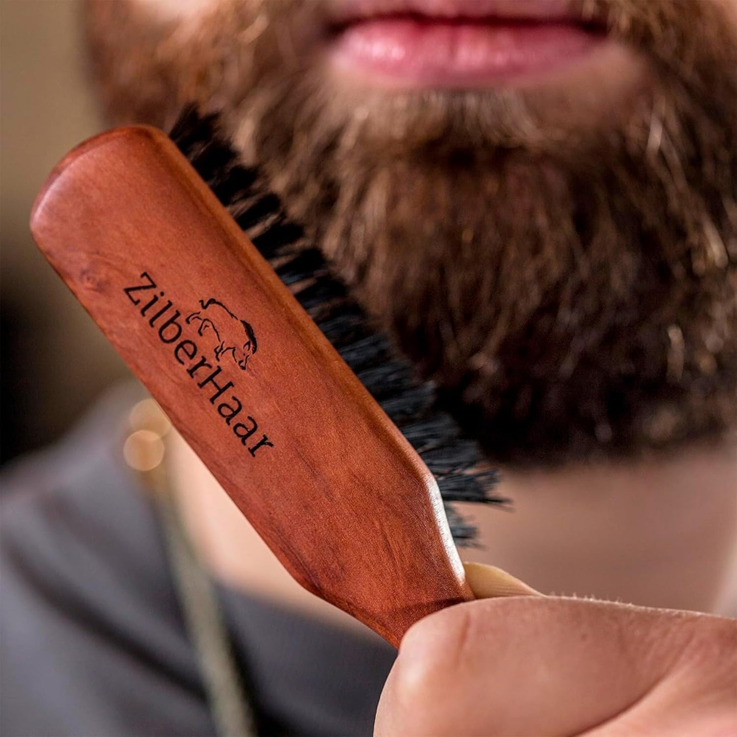 ZilberHaar Regular Beard Brush - Soft Boar Bristles - Beard grooming brush for men - Straightens and Promotes beard growth - Works with Beard Oils and Balms - Essential for beard care kits