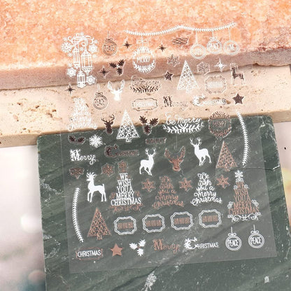 9 Sheets Christmas Nail Art Stickers Decals Self-Adhesive Pegatinas Uñas Rose Gold Snowflake Tree Winter Nail Supplies Nail Art Design Decoration Accessories