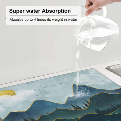 Mountain Peaks Nature Landscape Kitchen Drying Mat Modern Decorative Microfiber Dish Drainer Mat for Kitchen Counter Absorbent Reusable Washable 16x18 Inch