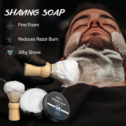 5Pcs Shaving Kit for Men Gift Set Includes Shaving Soap Butter Beard Bib Apron Pre Shave Oil After Shave Lotion Cream Shaving Brushes Mens Shave Christmas Birthday Day Fathers Day Stocking Stuffers