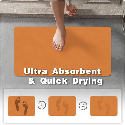 Bathroom Mat Quick Dry, Bathroom Rugs Non Slip Washable Thin Absorbent Bath Mat Fits Under Door Bathroom Floor Mat Perfect for Bath, Shower, or Sink 17"x59" Orange