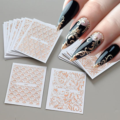 30 Sheets Rose Gold Lace Line Nail Stickers 3D Self Adhesive Nail Art Charms Sticker Decals for Crafts Supplies Accessories (ST-RG)