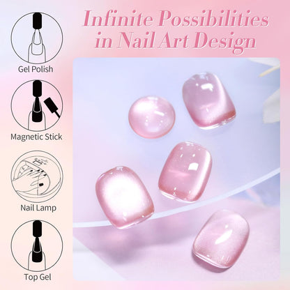 Born Pretty Cat Magnetic Eye Gel Nail Polish, Pink Moonlight Cat Magnetic Gel, Glass Shiny Effect Pink Soak Off Nail Art Salon Manicure Home Gift 15ml