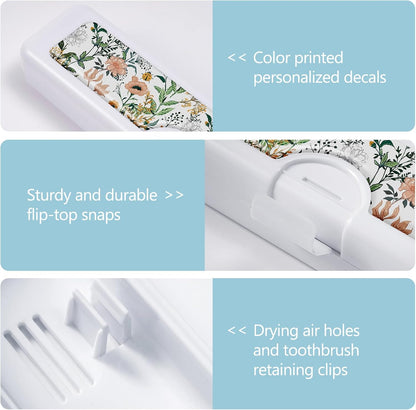 2 Pcs Toothbrush Travel Case - Colorful Pattern, Holder and Covers for Toothbrushes, Includes Tongue Scraper Case