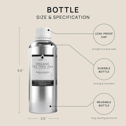 VINEVIDA Organic Tea Tree Essential Oil 32 oz - Undiluted Candle Scent DIY Scents for Candlemaking Bulk Soap Making,32GALV-OBP-ORG-TEA-32