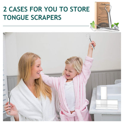 Tongue Scraper (2 Pack), Wide-head Tongue Cleaner with Nice Carrying Box, Easkep 100% Stainless Steel Tongue Scrapers Cleaners, for Men, Women, Adults, Kids，Silver