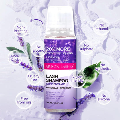 ARISON LASHES Lash Shampoo Concentrate for Lash Extensions 100ML Eyelash Cleanser Concentrate Oil-Free Eyelash Extension Shampoo with Salon Home Care(Lavender)