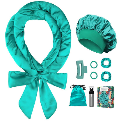 Satin Heatless Curls Overnight Hair Curlers to Sleep In Hair Curler Rollers No Heat Hair Wrap for Curls Headband, 70" Satin Heatless Curling Rod Set for Women Long Waves Hair Volume -Green 9PCS