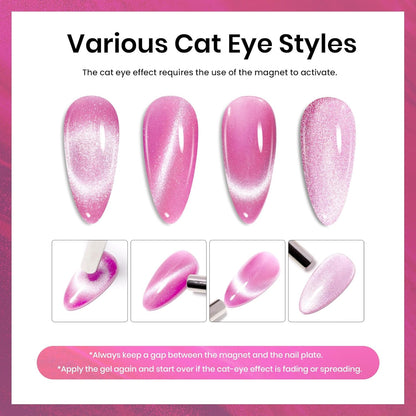 Beetles Pink Cat Eye Gel Nail Polish - 15ml Pink Velvet Cat Eye Magnetic Glitter Gel Polish Soak Off UV Salon DIY French Nail Art Home Manicure Gift for Women