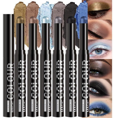6Pcs Cream Eye Shadow Sticks Makeup for Women, Khaki Mocha Silver Grey Dark Taupe Black Royal Blue Shimmer Matte Eye Shadow Brightener Stick for Eyes, Waterproof Eyeshadow Pencil Set03