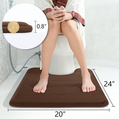 Yimobra Memory Foam Toilet Bath Mat U-Shaped, Soft and Comfortable, Super Water Absorbent, Non-Slip, Machine Wash and Easy to Dry for Bathroom Commode Contour Rug, 24 X 20 Inches, Brown