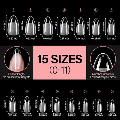 AILLSA Medium Almond Nail Tips - 450pcs Thickened False Nail Tips Half Matte Nails Tips, Fake Nails Nail Extension for Manicure