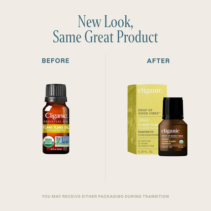 Cliganic Organic Ylang Ylang Essential Oil, 100% Pure Natural for Aromatherapy | Non-GMO Verified (Packaging May Vary)